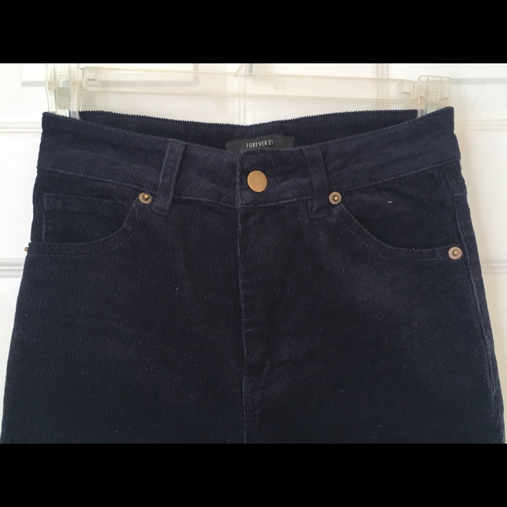 Navy Blue high Rise Corduroy Skinny Ribbed Jeans - Picture 3 of 4